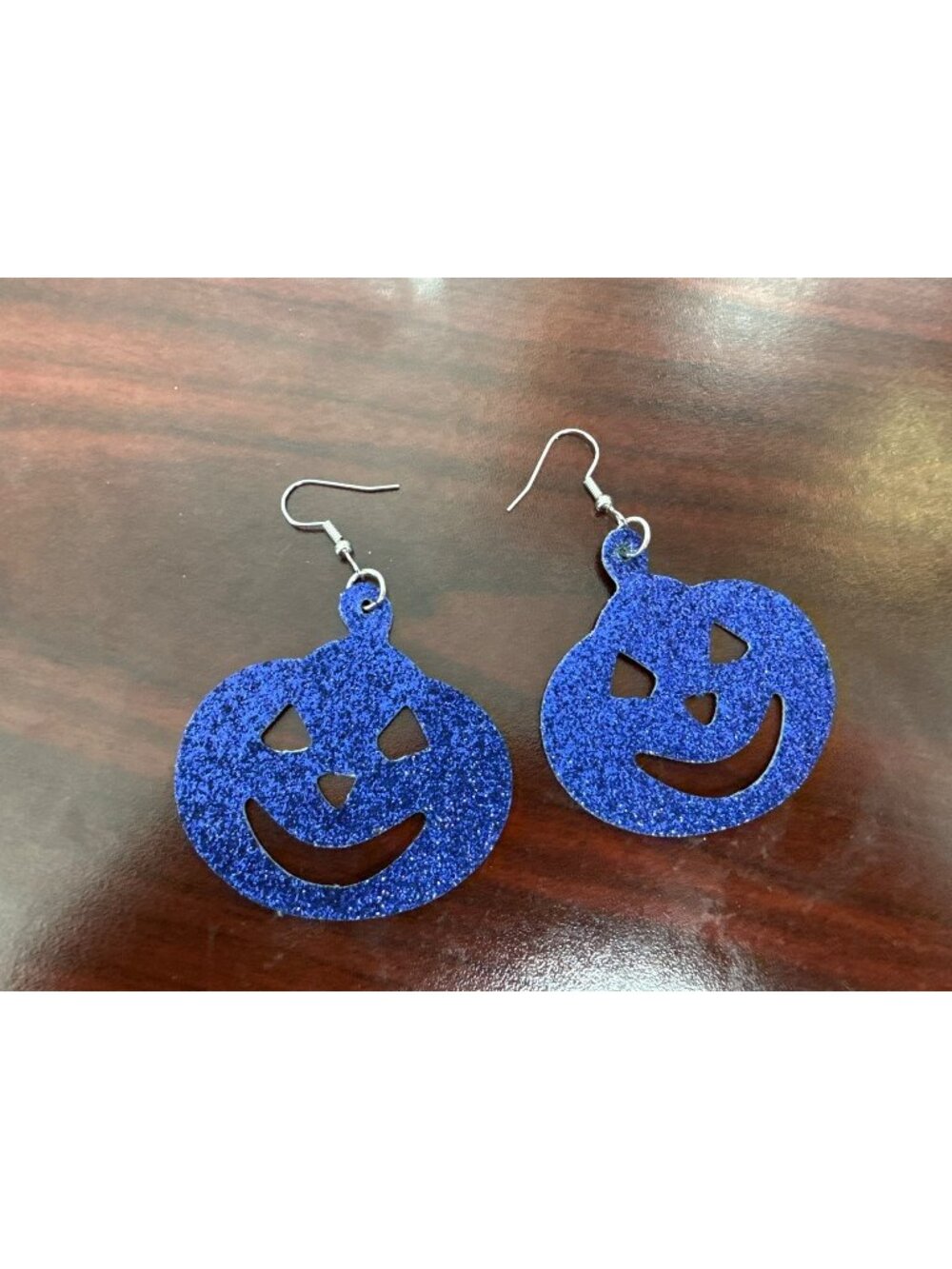 Blue  Halloween Faux Leather Earrings With Glitter